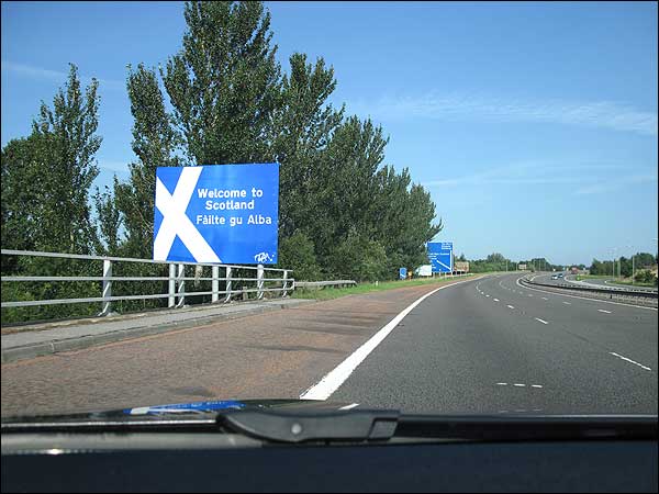 Welcome to Scotland sign on the M74