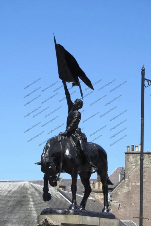 The Hornshole memorial, which features a horse and rider. Hawick, Scotland