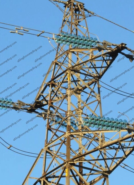 A pylon buzzing in the damp cold air