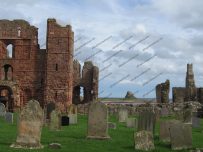 Looking towards Lindisfarne castle from the Priory