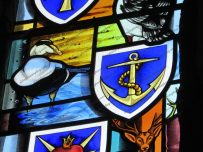 Stained glass in St. Mary's parish church, Lindisfarne
