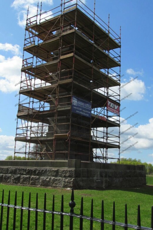 Rickerby Park War memorial surrounded by scaffolding
